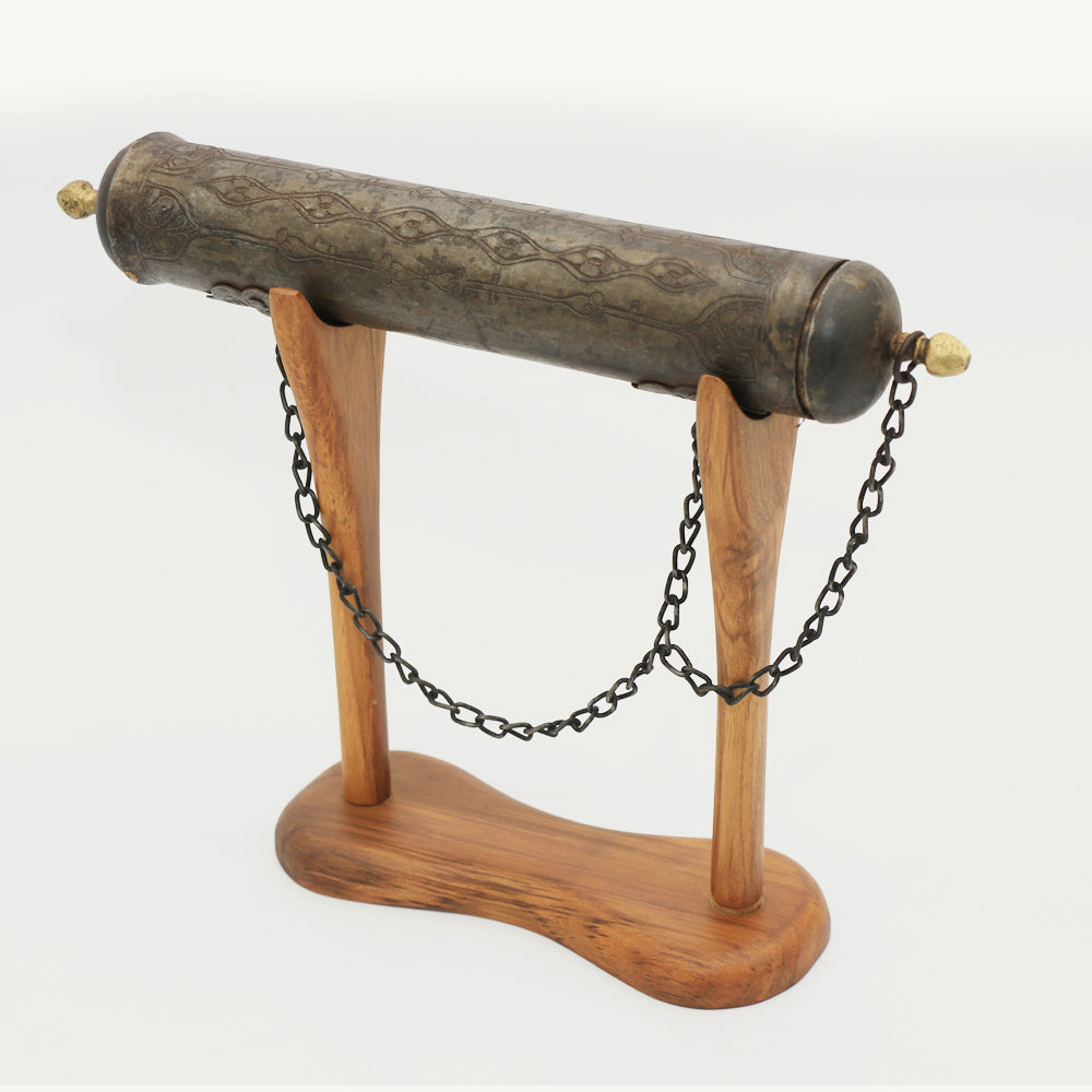 Vintage Middle Eastern Copper Powder Flask with Stand | Handcrafted with Ornate Detailing