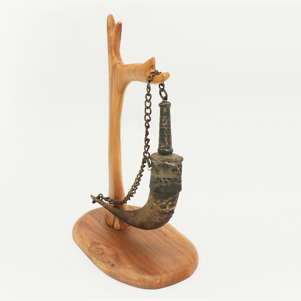 Vintage Powder Horn with Chain | Middle Eastern Flintlock Era Collectible