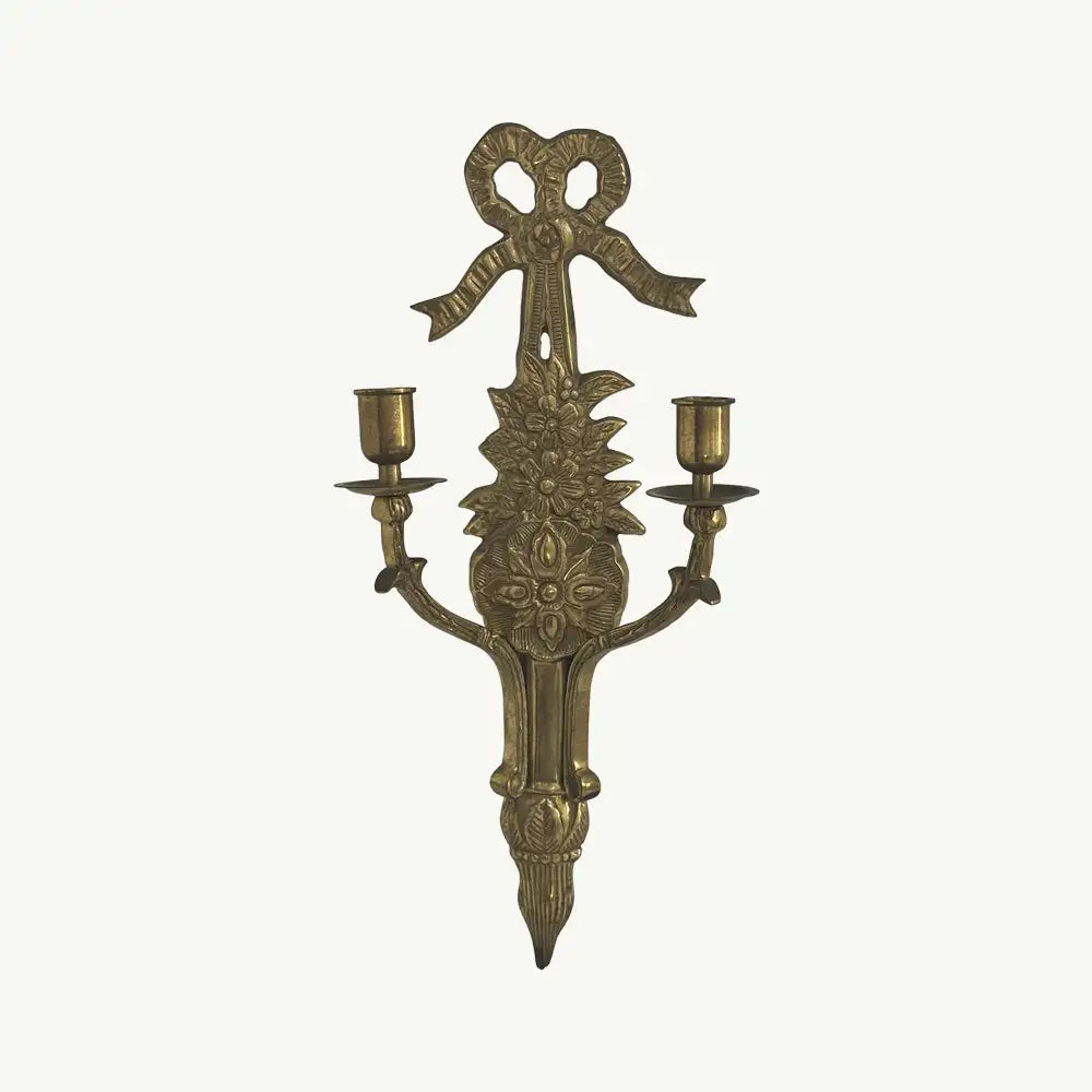 Decorative Brass Wall Sconces with Bow and Swag Motif (Set of Two)