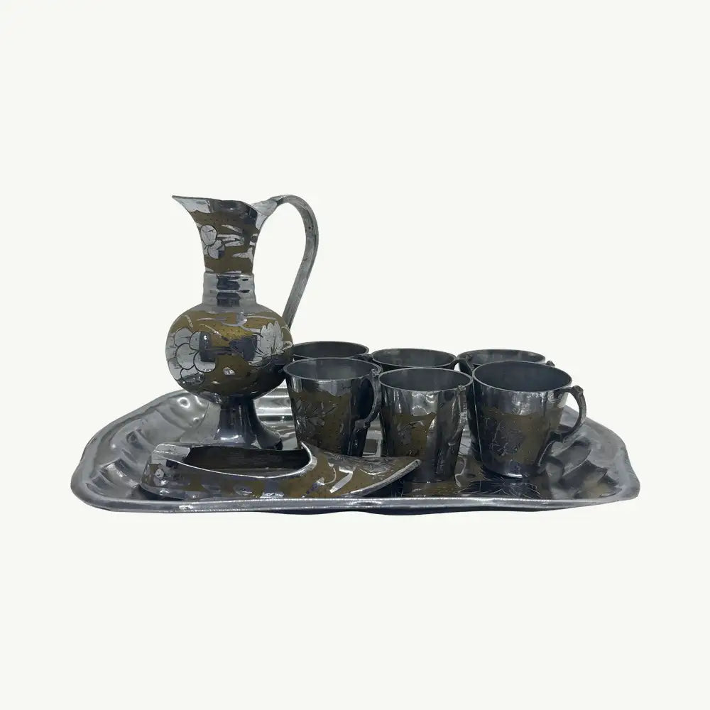 Two-Toned Metal Beverage Service and Ashtray Set
