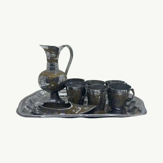 Two-Toned Metal Beverage Service and Ashtray Set