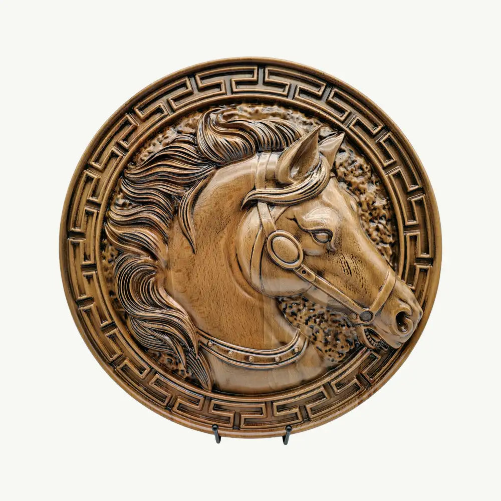 Decorative Art: Hand-Carved Wooden Horse Head Relief Plaque