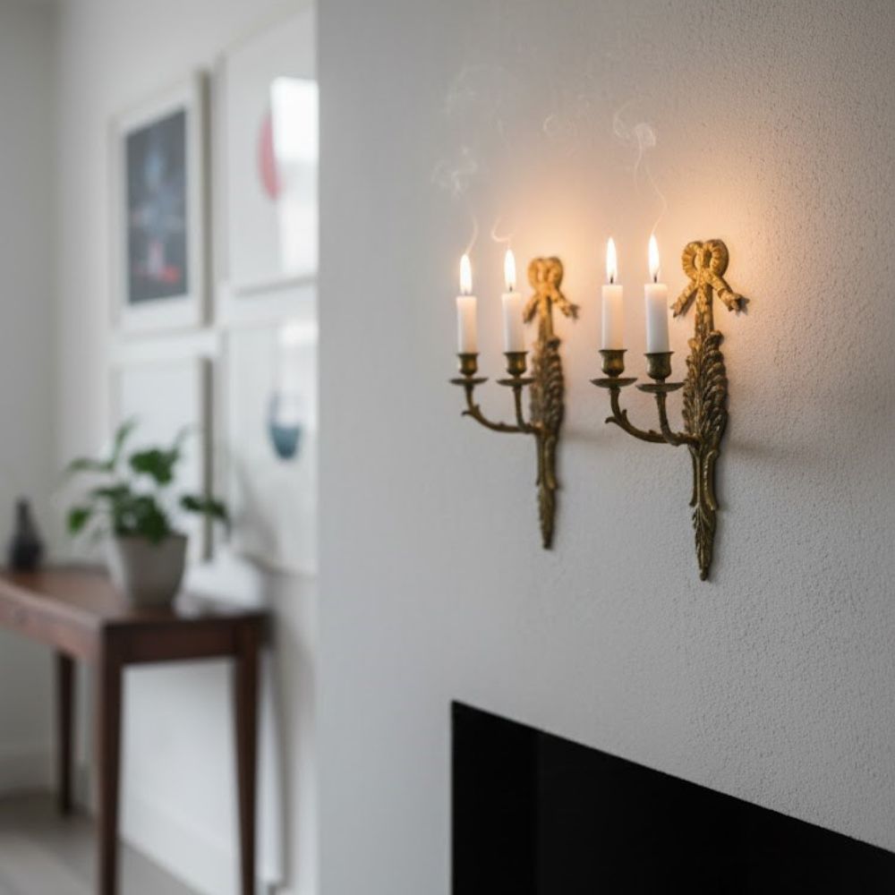 Decorative Brass Wall Sconces with Bow and Swag Motif (Set of Two)