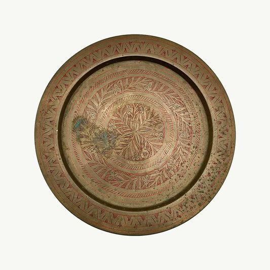 Round Plate Red Flower Copper