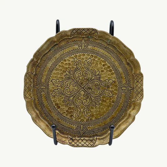 Petite Antique Copper Ornate Miniature Charger / Platter