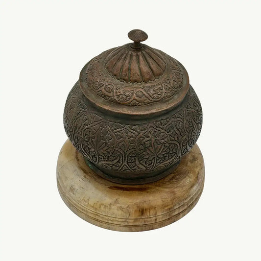 Antique Hand-Engraved Copper Pot with Lid