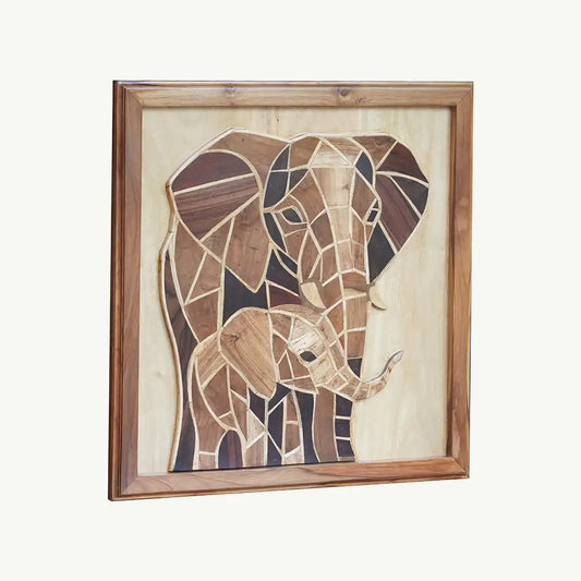 Artisan Hand-Inlaid Elephant Wood Plaque