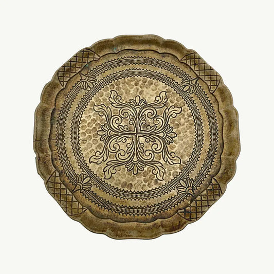 Petite Antique Copper Ornate Miniature Charger / Platter