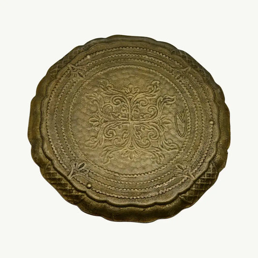 Petite Antique Copper Ornate Miniature Charger / Platter