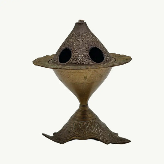 Antique Ornate Copper Pedestal Incense Burner (Mabkhara)
