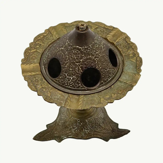 Antique Ornate Copper Pedestal Incense Burner (Mabkhara)