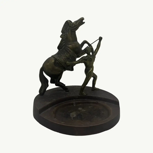 "COPPER HORSE WITH  MAN Warrior’s Spirit” Hand-Cast Brass Sculpture"