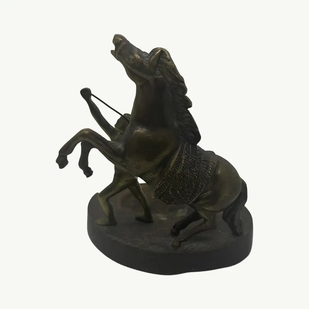 "COPPER HORSE WITH  MAN Warrior’s Spirit” Hand-Cast Brass Sculpture"