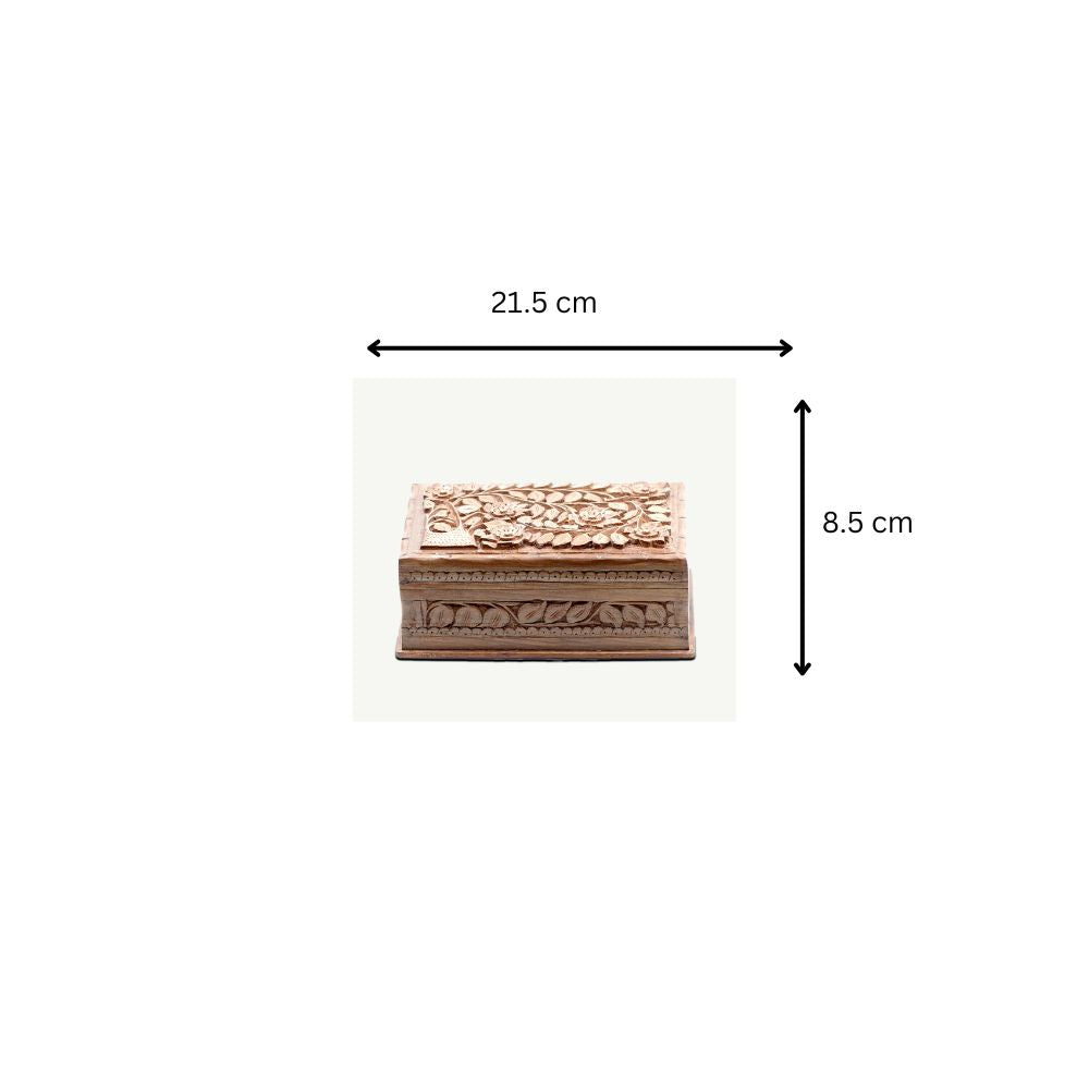 Hand-carved walnut wooden jewelry box