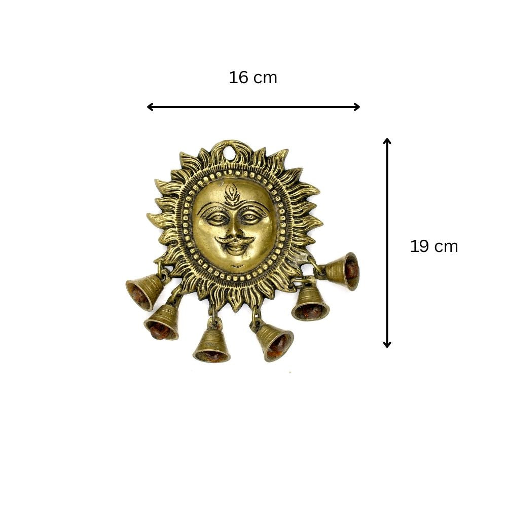 Brass Sun God (Surya) Wall Hanging with Bells