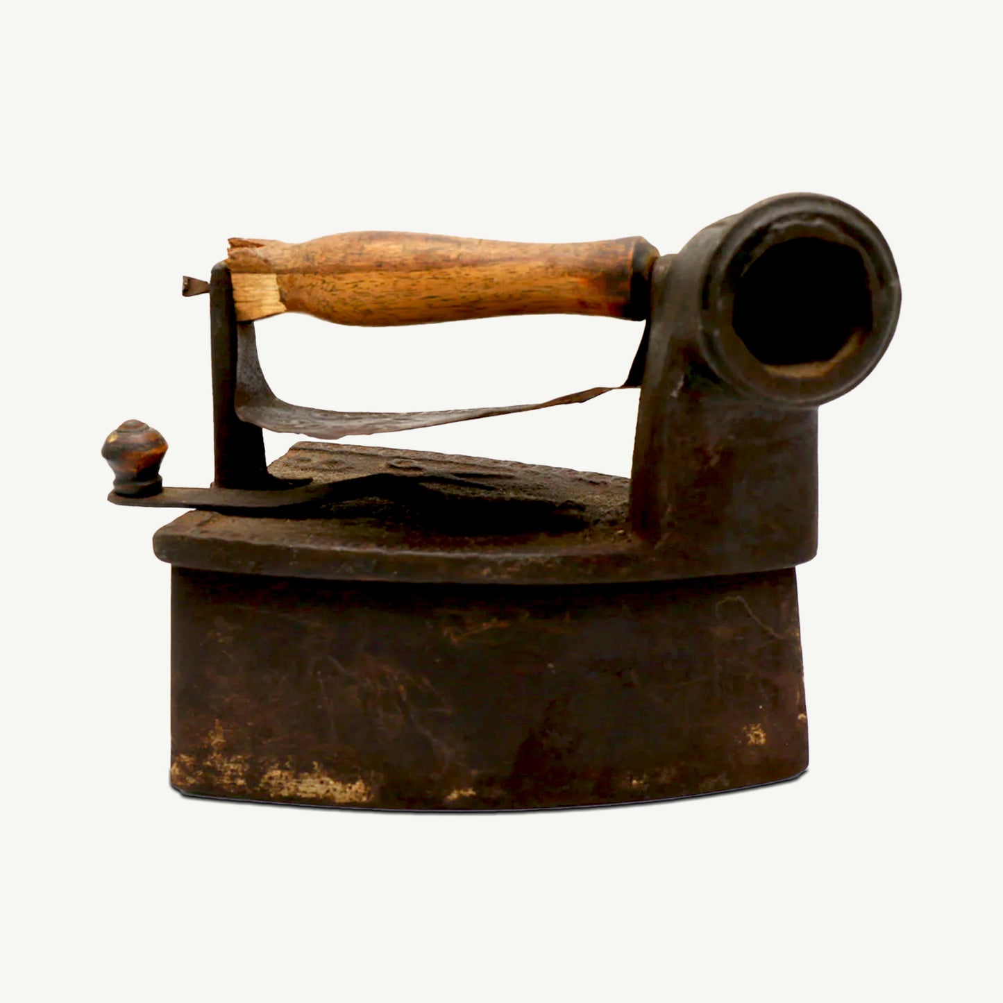 Box Coal Iron with Chimney & Wooden Handle with Wooden Base
