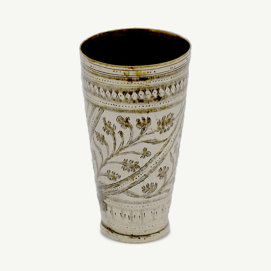 Vintage Hand-Etched Copper Glass | Middle Eastern Floral Engraved Cup | Collectible Metalware Vessel