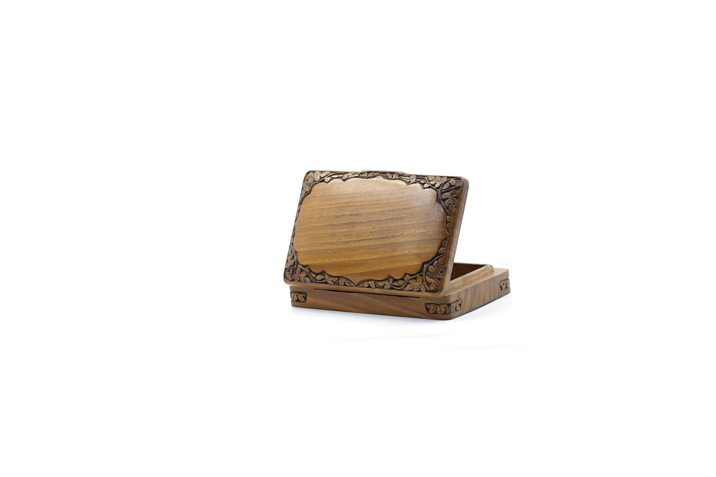 Hand-Carved Walnut Wooden Jewelry Box