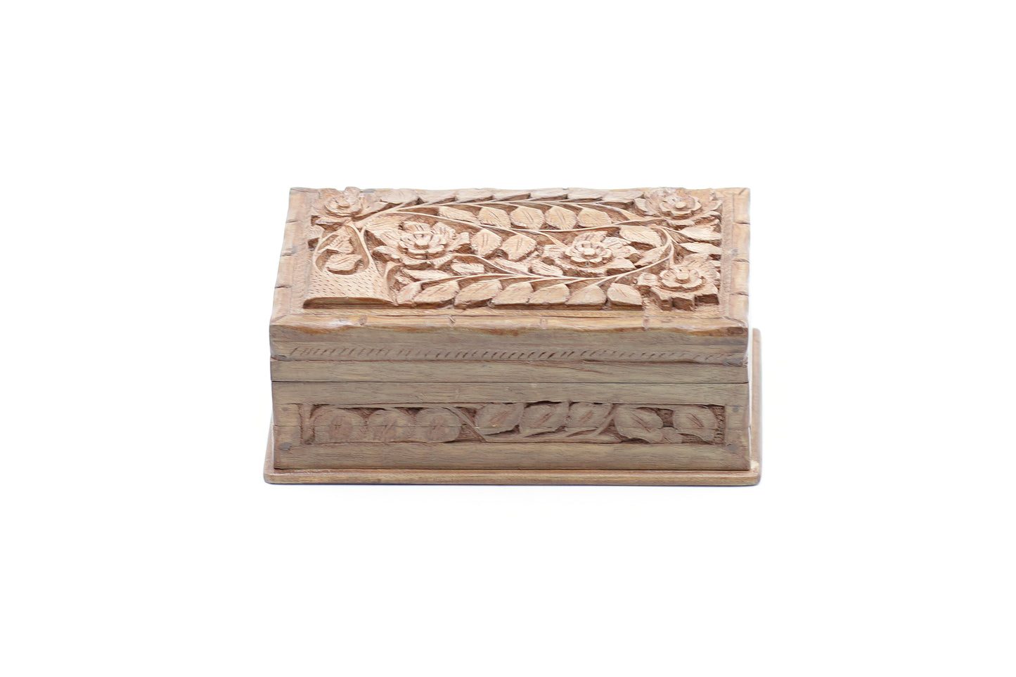 Hand-Carved Walnut Wooden Jewelry Box