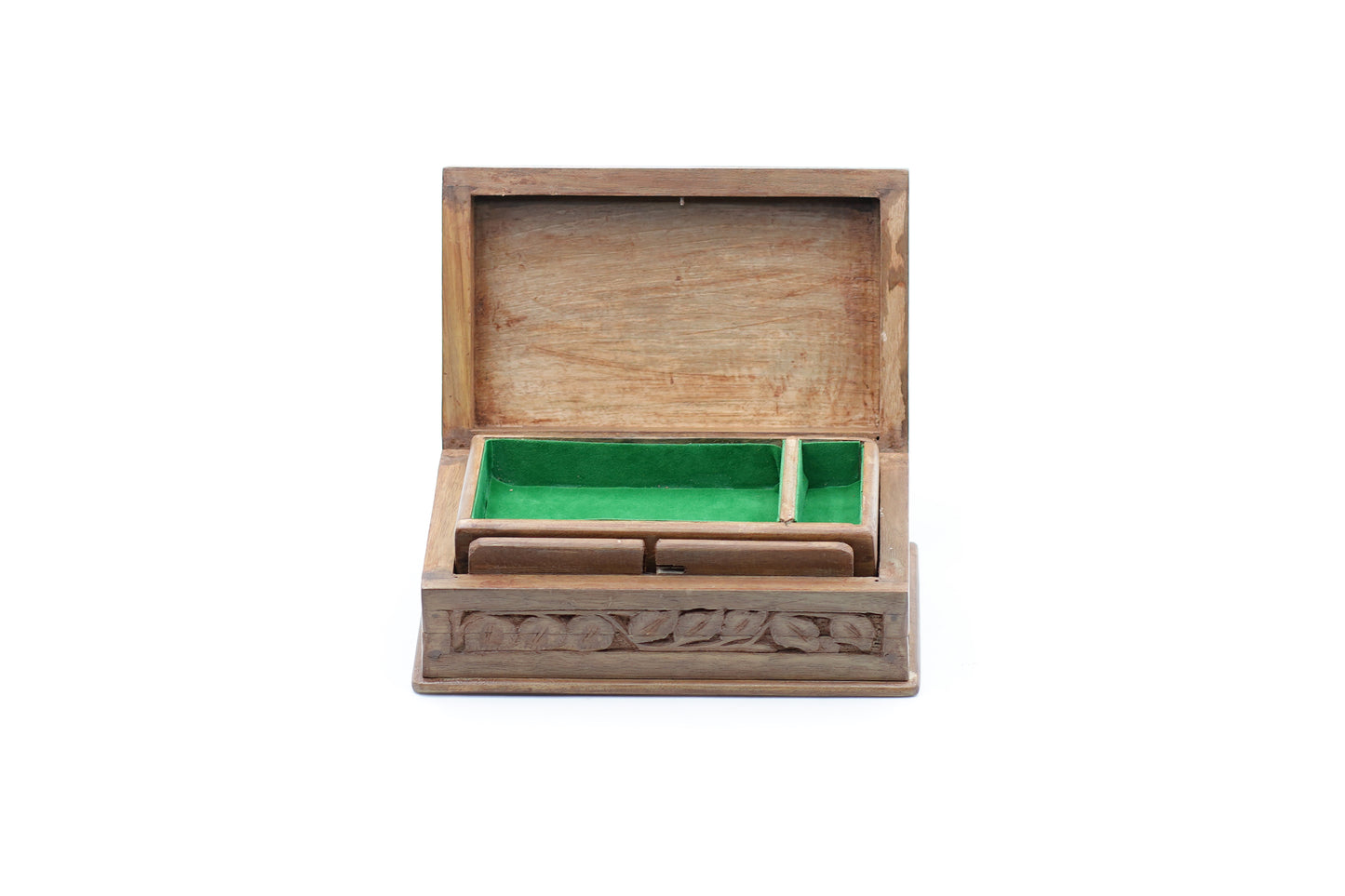 Hand-Carved Walnut Wooden Jewelry Box