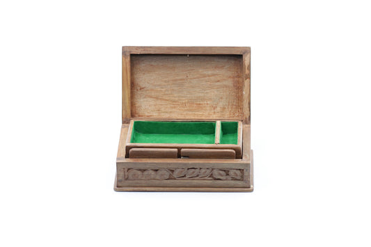 Hand-Carved Walnut Wooden Jewelry Box