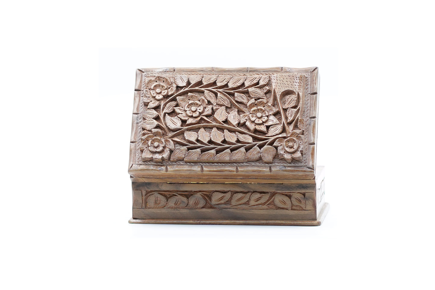 Hand-Carved Walnut Wooden Jewelry Box