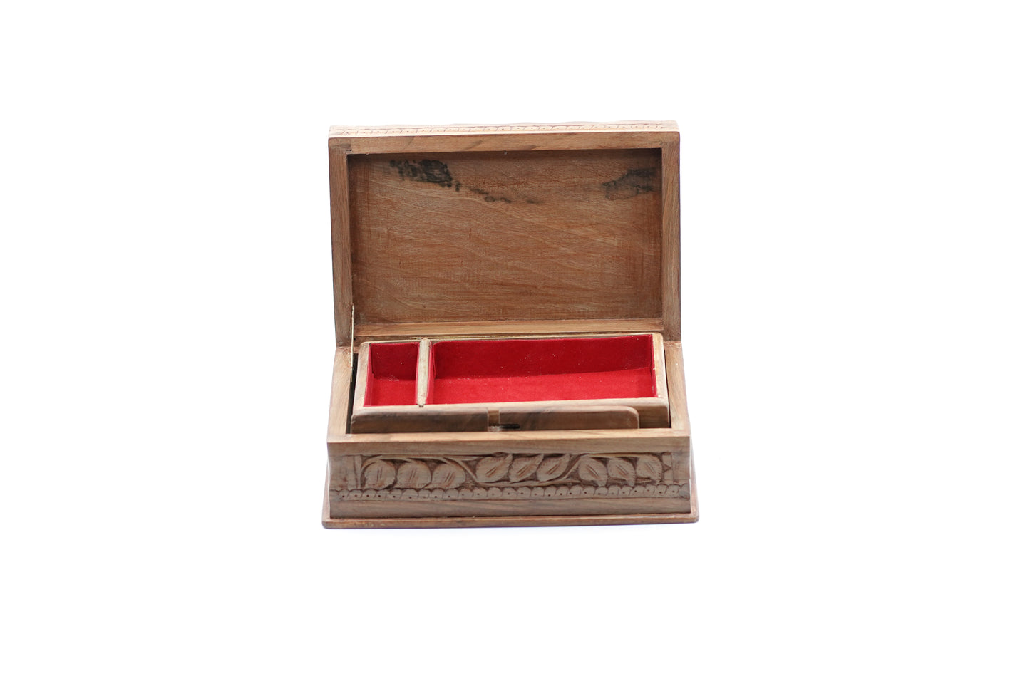 Hand-carved walnut wooden jewelry box