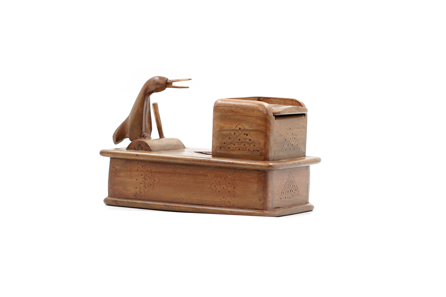 The Elegant Swan Hand-Carved Walnut Cigarette Dispenser