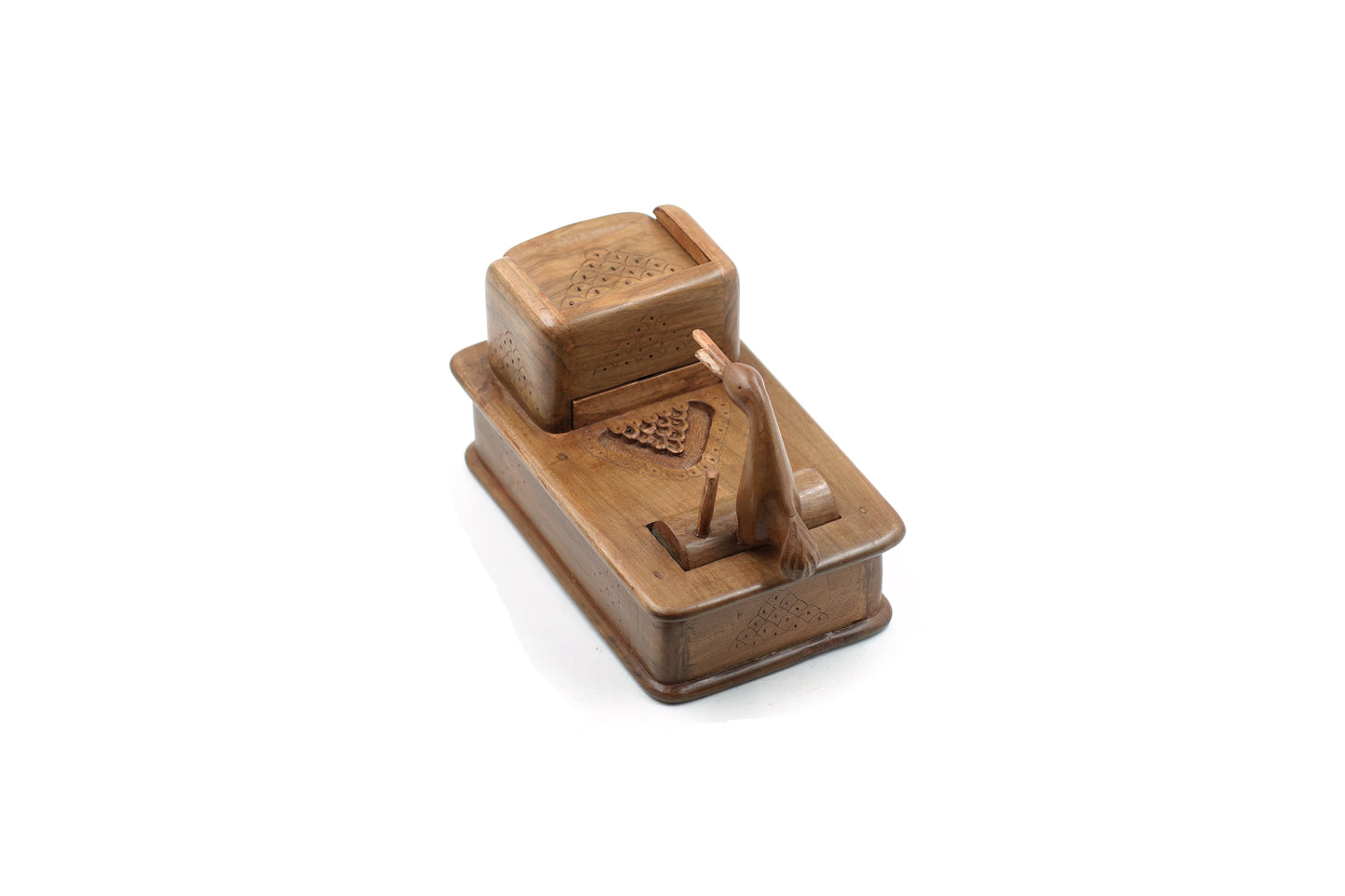 The Elegant Swan Hand-Carved Walnut Cigarette Dispenser