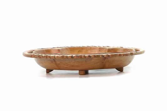 Hand-Carved Walnut Three-Compartment Serving Tray