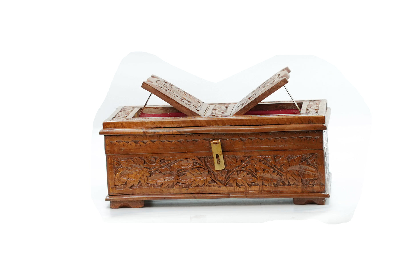 Hand-Carved Walnut Wood Holy Book Stand cum Storage Box