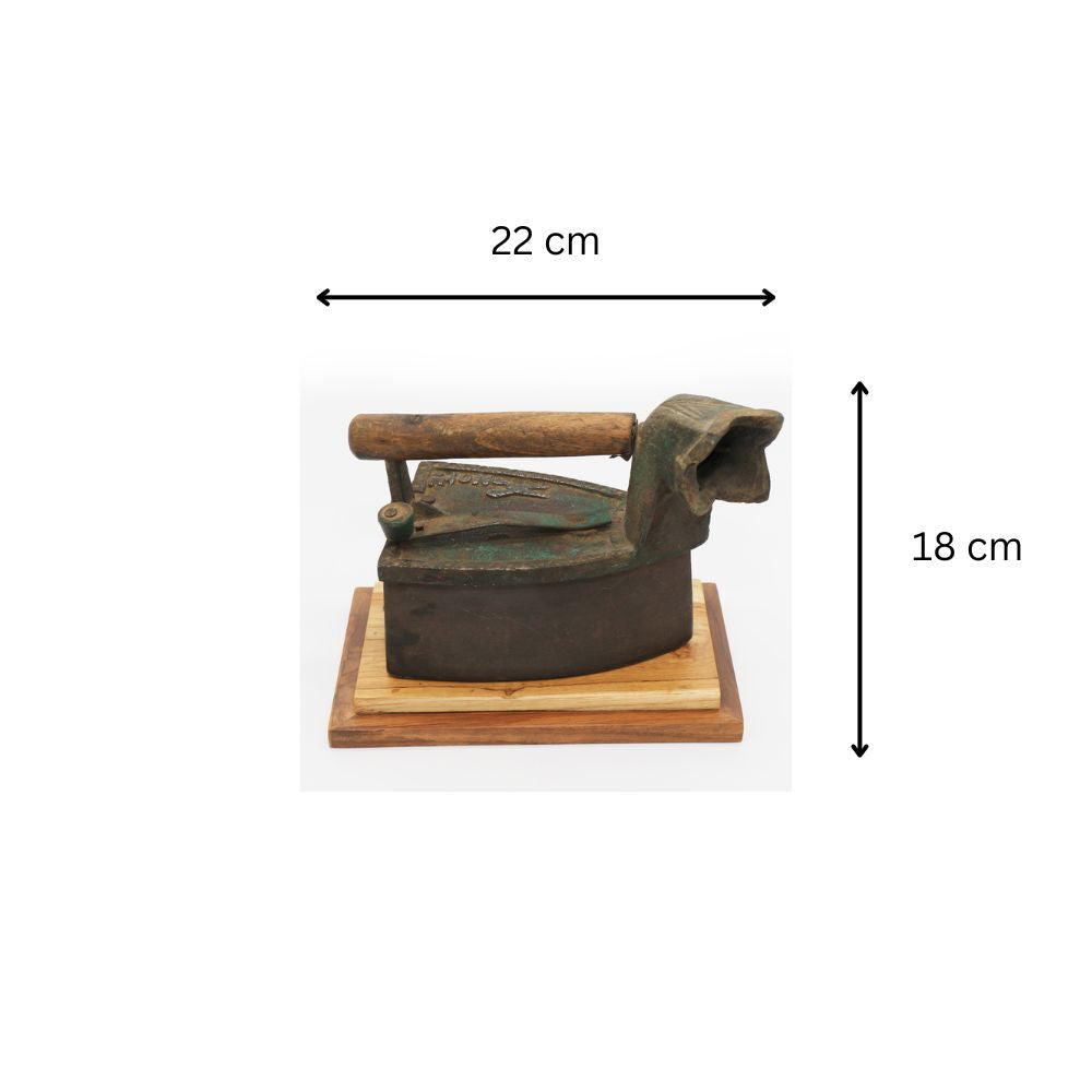 Box Coal Iron with Chimney & Wooden Handle with Wooden Base