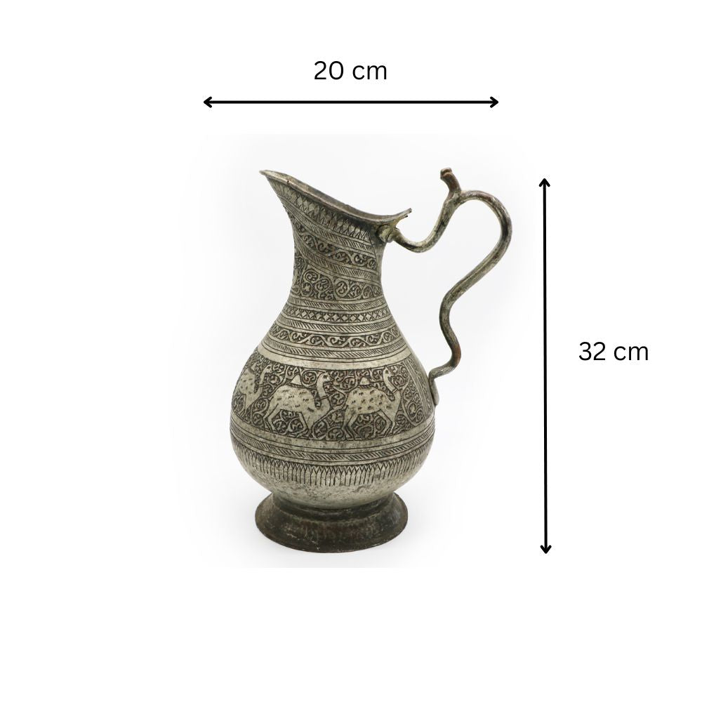 Vintage Hand-Etched Copper Pitcher | Middle Eastern Camel Motif & Ornate Geometric Patterns
