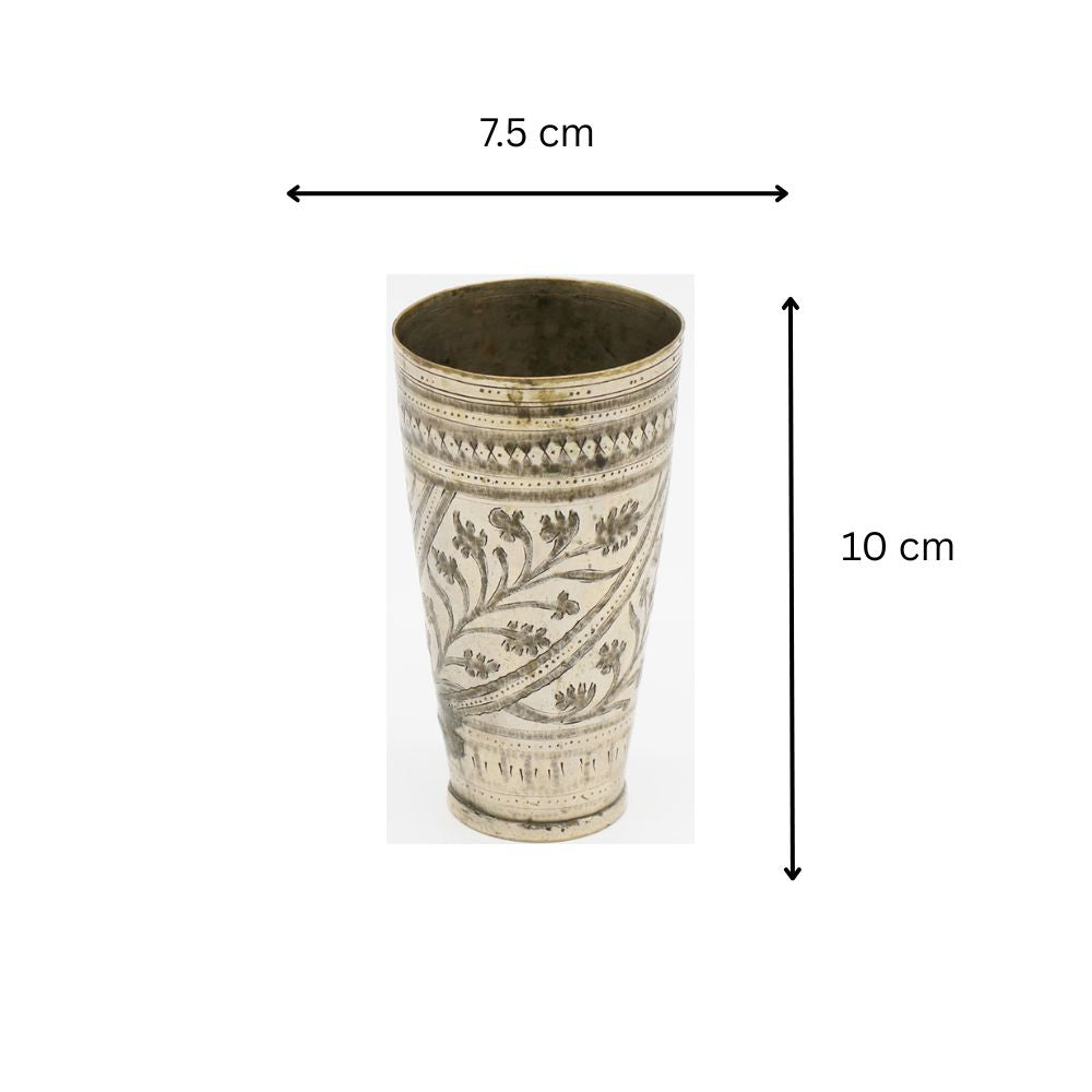Vintage Hand-Etched Copper Glass | Middle Eastern Floral Engraved Cup | Collectible Metalware Vessel