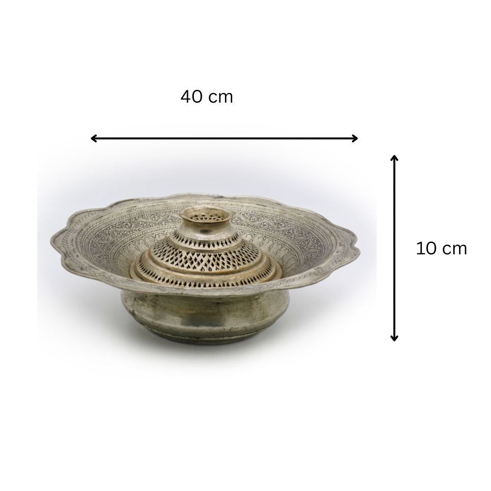 Vintage Middle Eastern Copper Basin with Pierced Pedestal | Hand-Engraved Islamic Arabesque Motifs