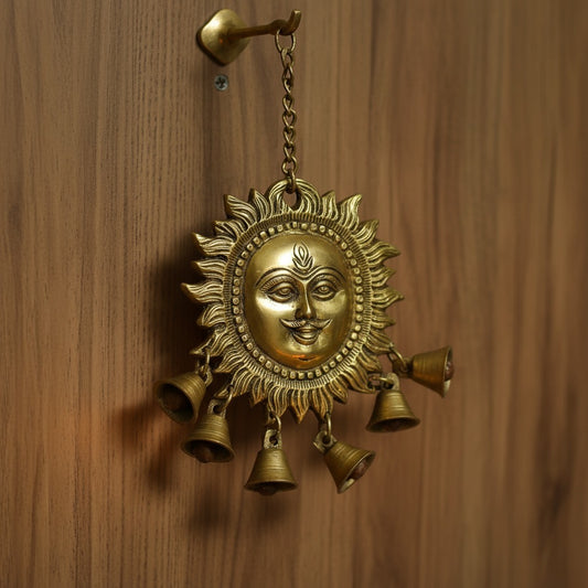 Brass Sun God (Surya) Wall Hanging with Bells