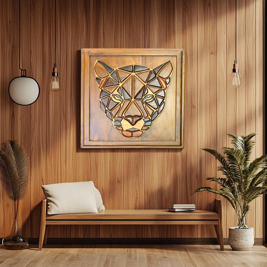 Geometric Leopard Head - Wood Wall Art Panel