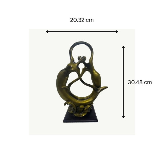 "Gold Abstract Figurine of Two Dancers with Black Base