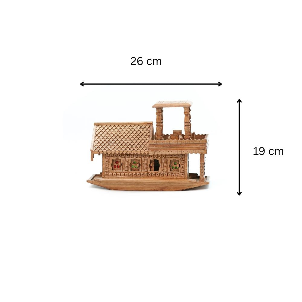 Hand-Carved Walnut wood Miniature Kashmir Houseboat