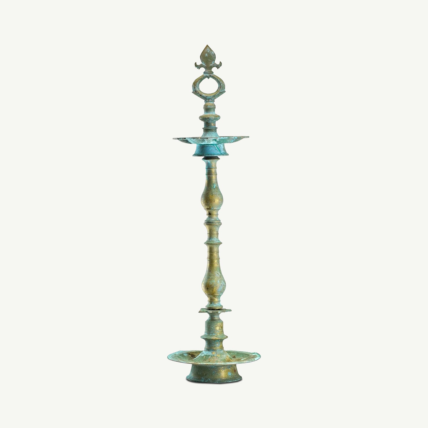 Ornate Traditional Metal Oil Lamp Stand with Patina