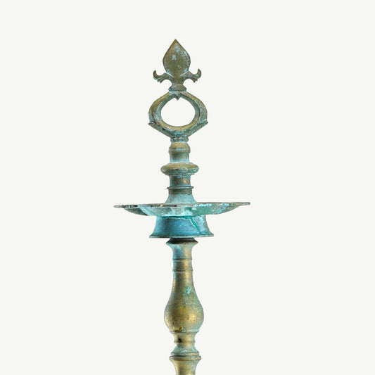 Ornate Traditional Metal Oil Lamp Stand with Patina