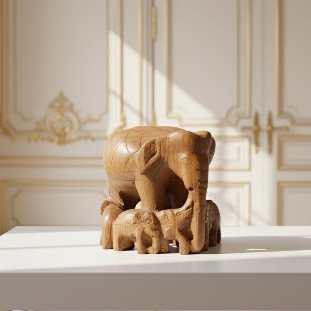 A Mother's Embrace in Walnut Wood