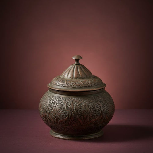 Antique Hand-Engraved Copper Pot with Lid