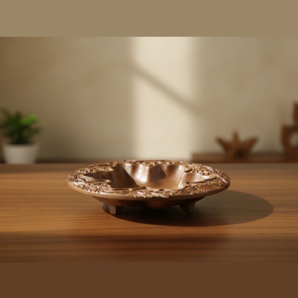 The "Lotus" Hand-Carved Walnut Wooden Serving Plate