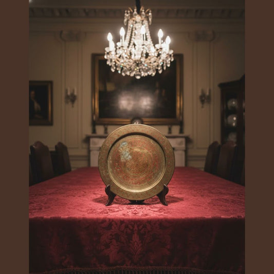 Round Plate Red Flower Copper