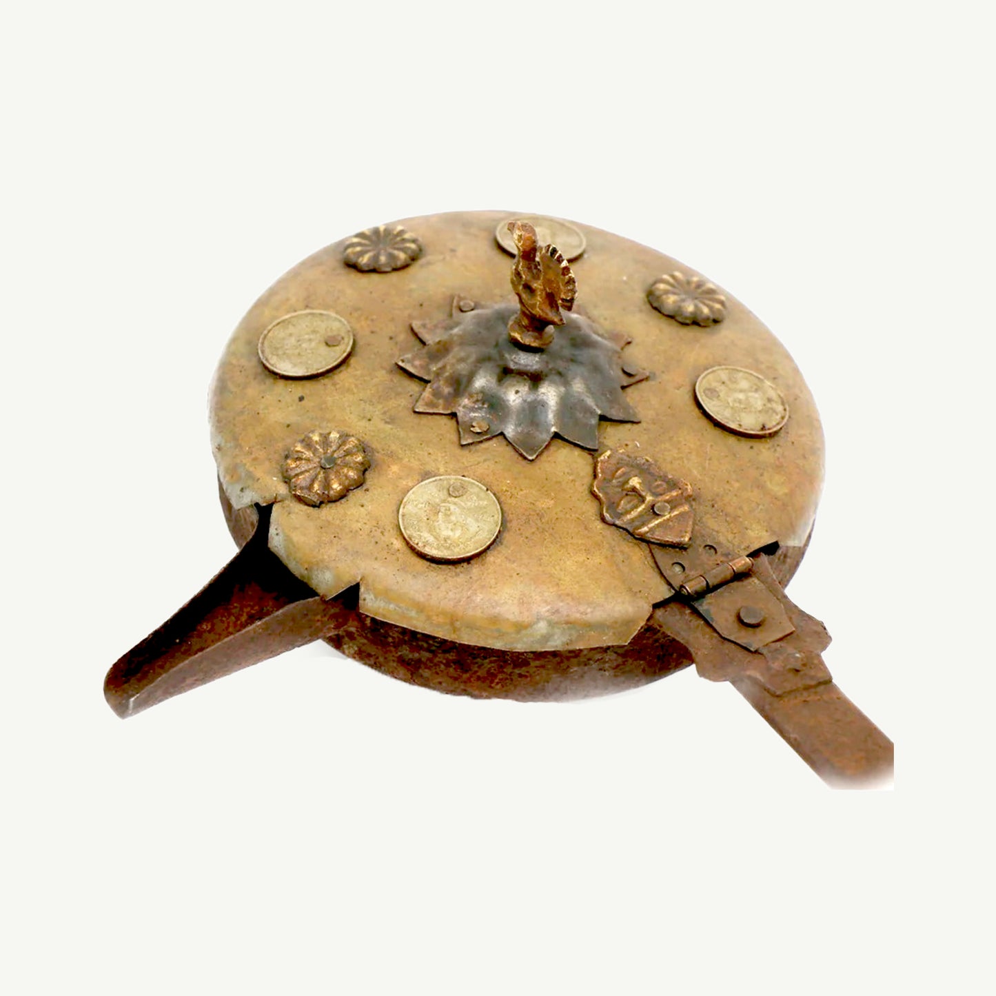 Vintage Copper Bed Warming Pan with Perforated Lid | Hand-Forged Vintage Fireplace Tool