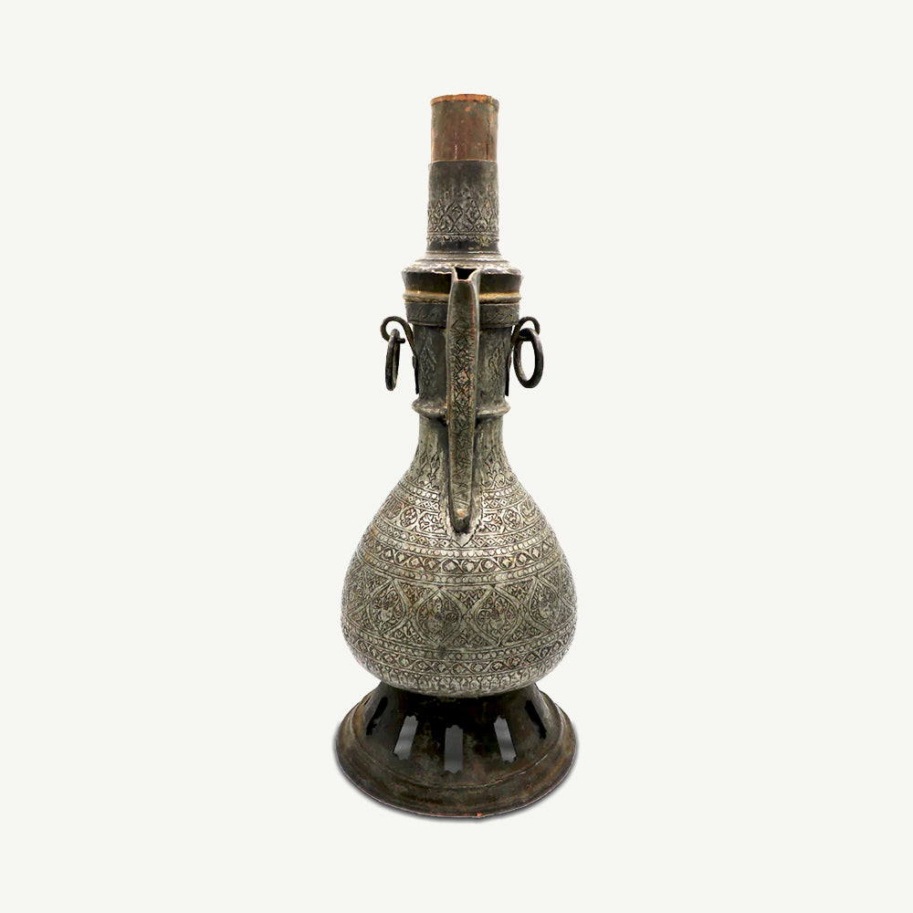 Vintage Hand-Engraved Copper Ewer with Stand | Middle Eastern Islamic Calligraphy & Arabesque Motifs