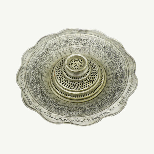 Vintage Middle Eastern Copper Basin with Pierced Pedestal | Hand-Engraved Islamic Arabesque Motifs