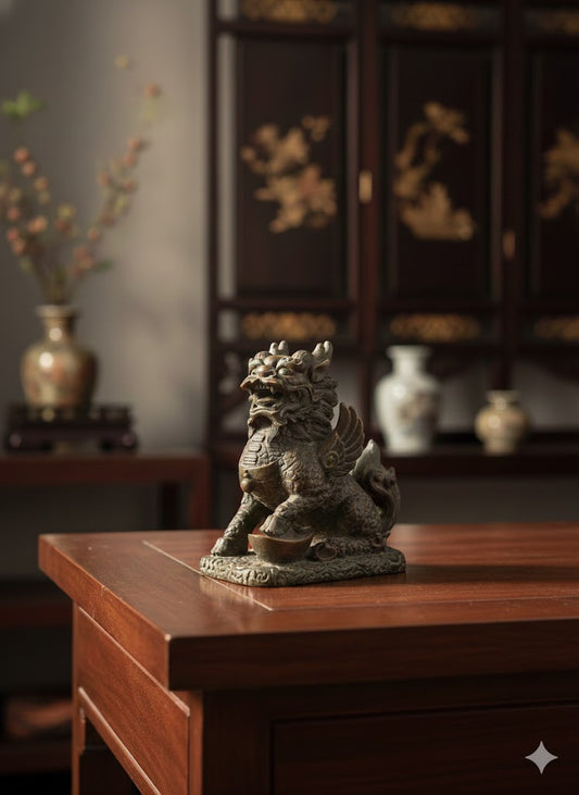 Antiqued Copper Pixiu Guardian Figurine