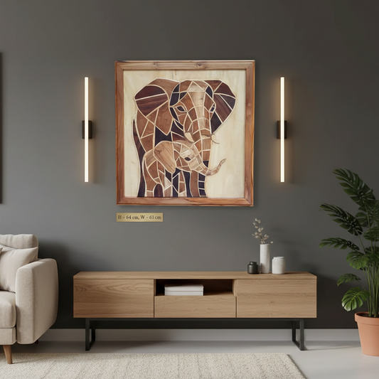 Artisan Hand-Inlaid Elephant Wood Plaque